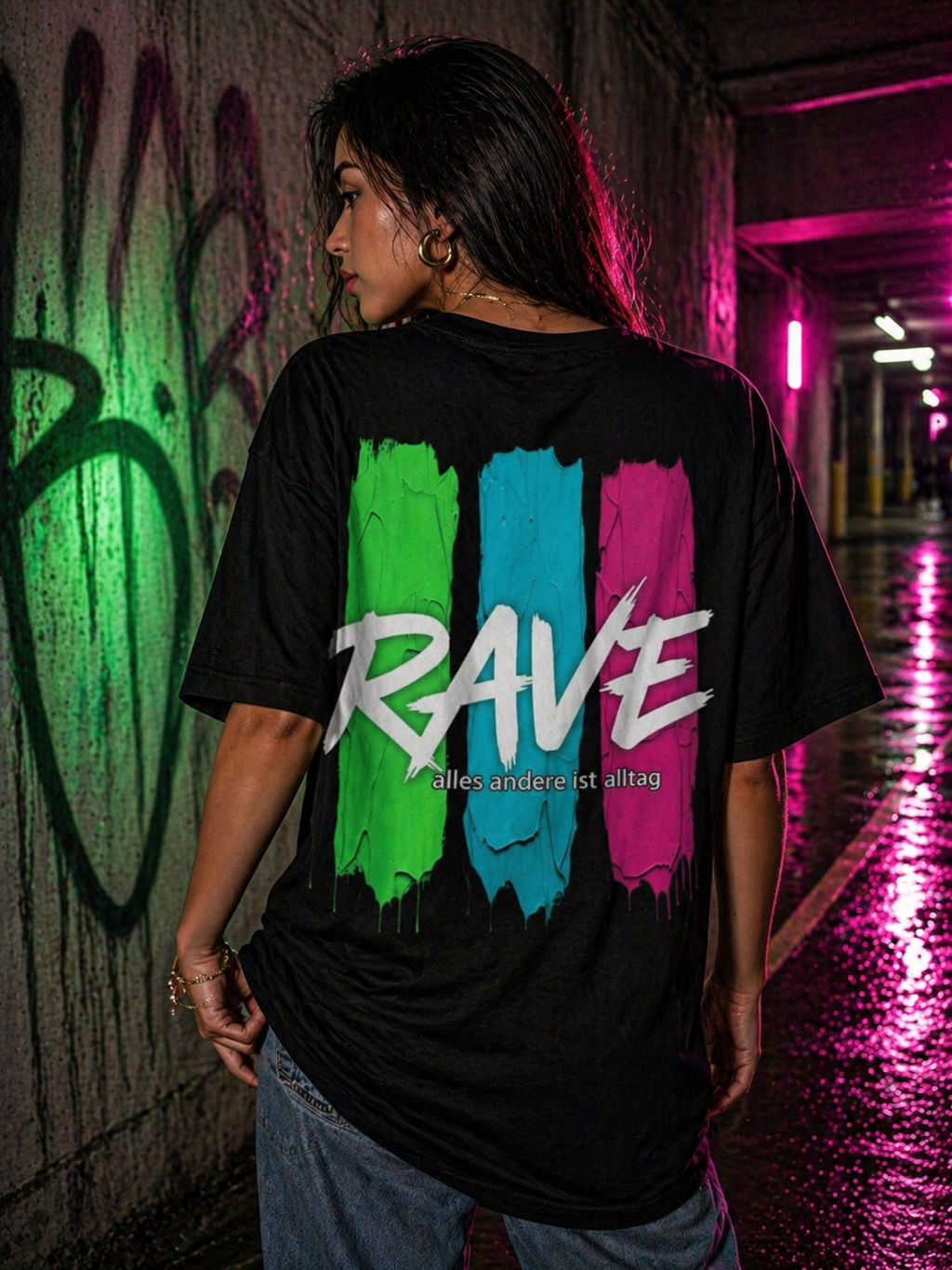 Rave Paint-Stripe Oversized Tee