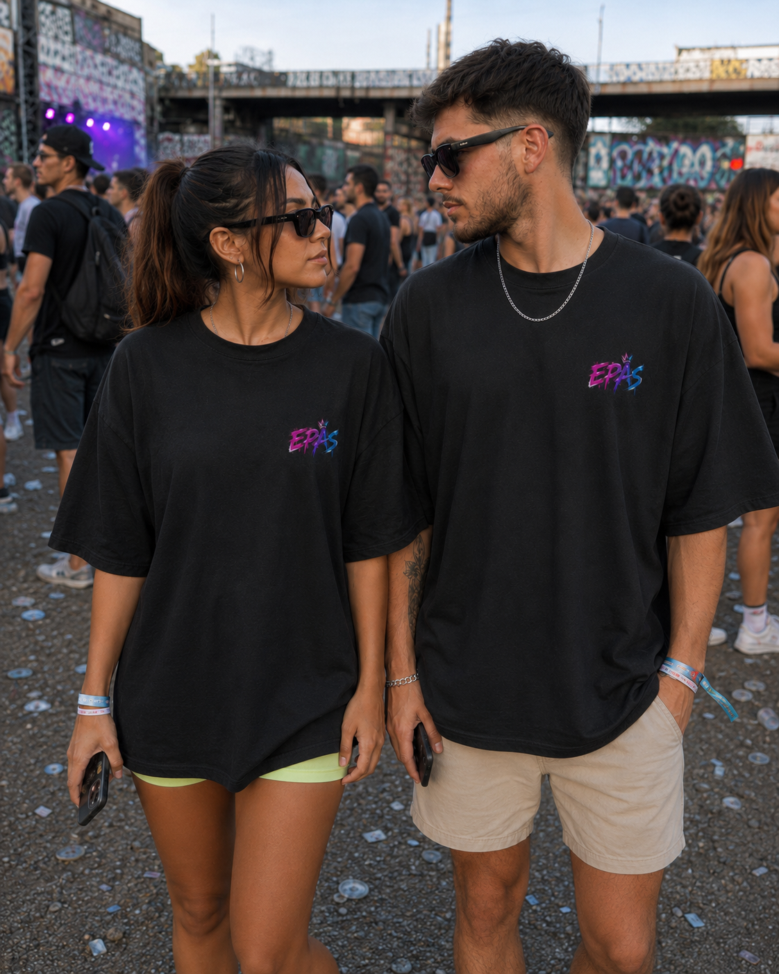 Oversized Tee — Distressed Punk Teddy "3 Stage Wall" Graphic