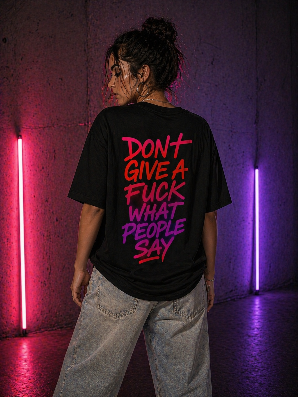 Graphic Tee — "Don't Give a F*** What People Say" Oversized Streetwear