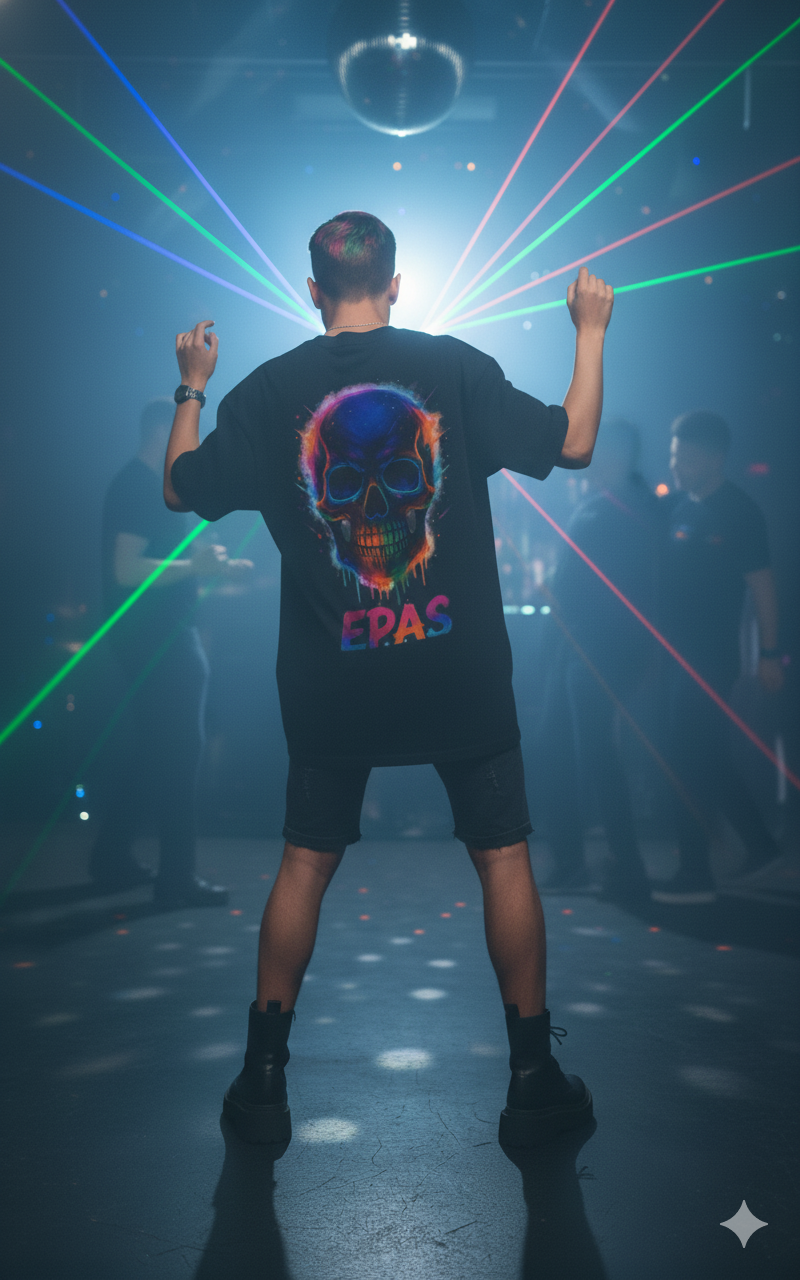 Colorful Skull Graphic Tee, Rave Wear, Festival Shirt, Edgy Streetwear, Unisex Oversized T-Shirt