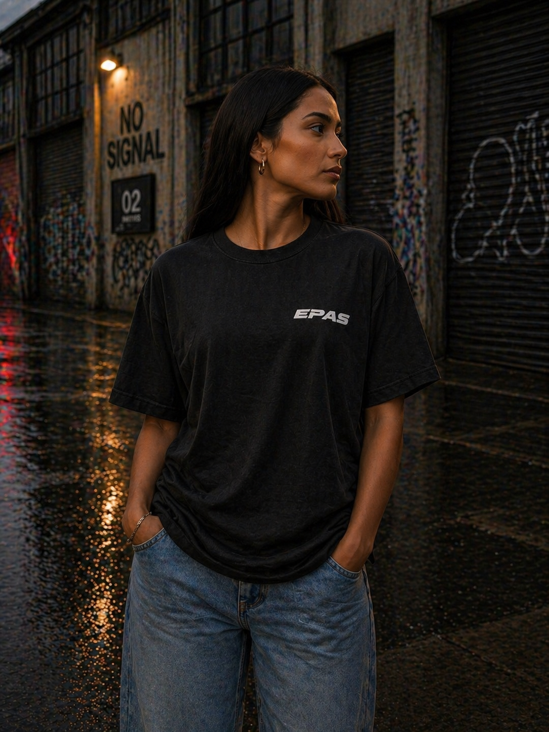 Oversized Tee — Dark Grunge Teddy Bear with Rainbow Chest