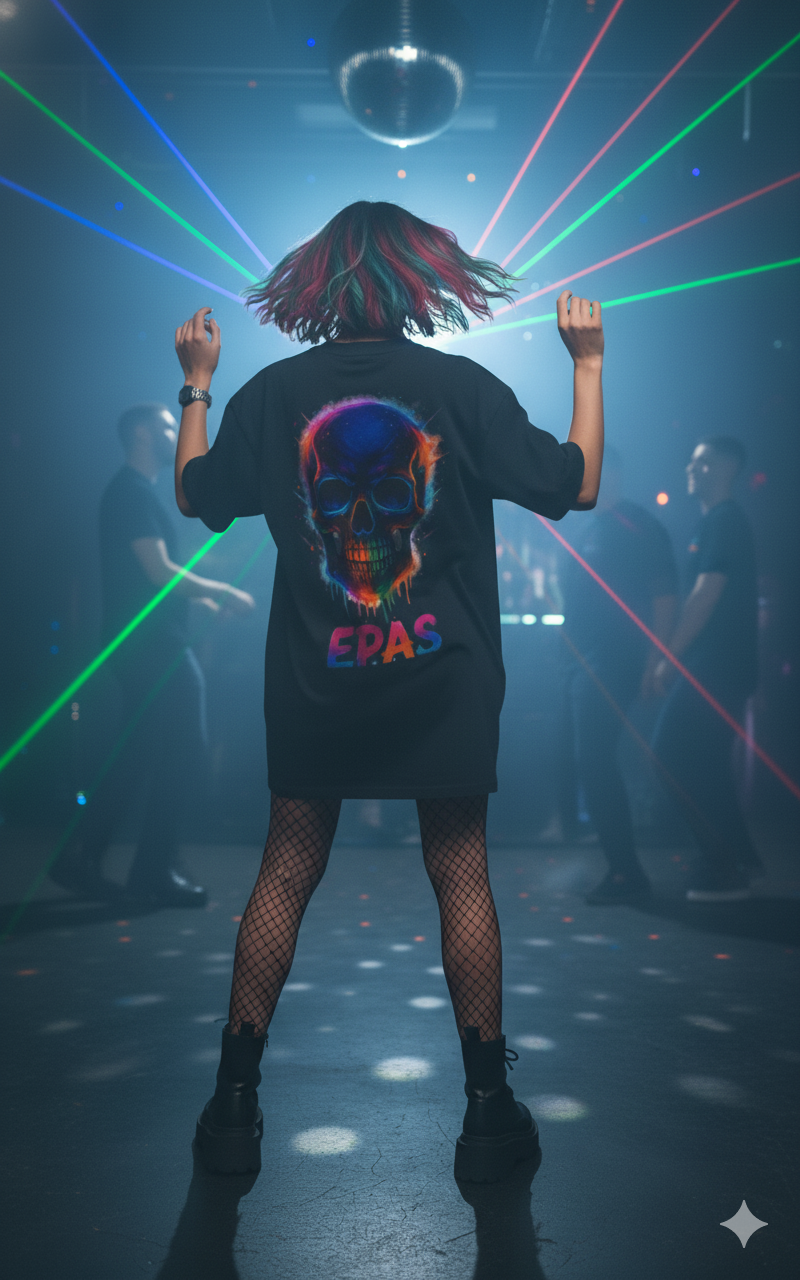 Colorful Skull Graphic Tee, Rave Wear, Festival Shirt, Edgy Streetwear, Unisex Oversized T-Shirt