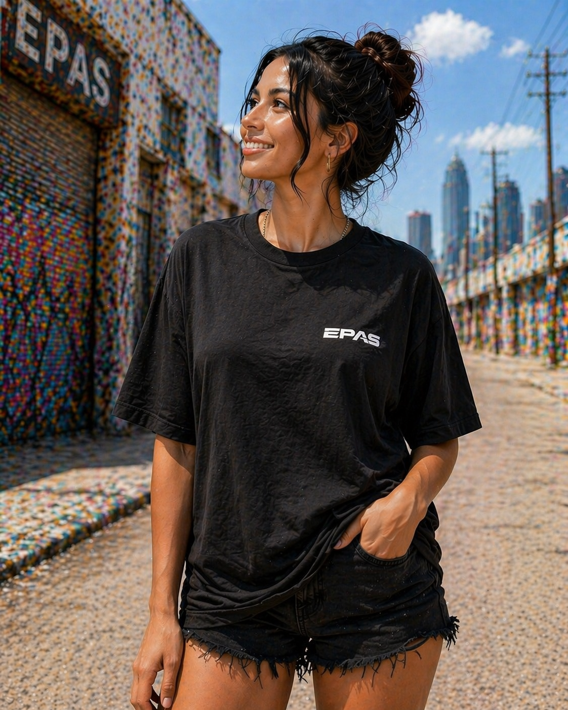 Oversized Tee — Neon Cyber Skull Graphic “EPAS” Streetwear