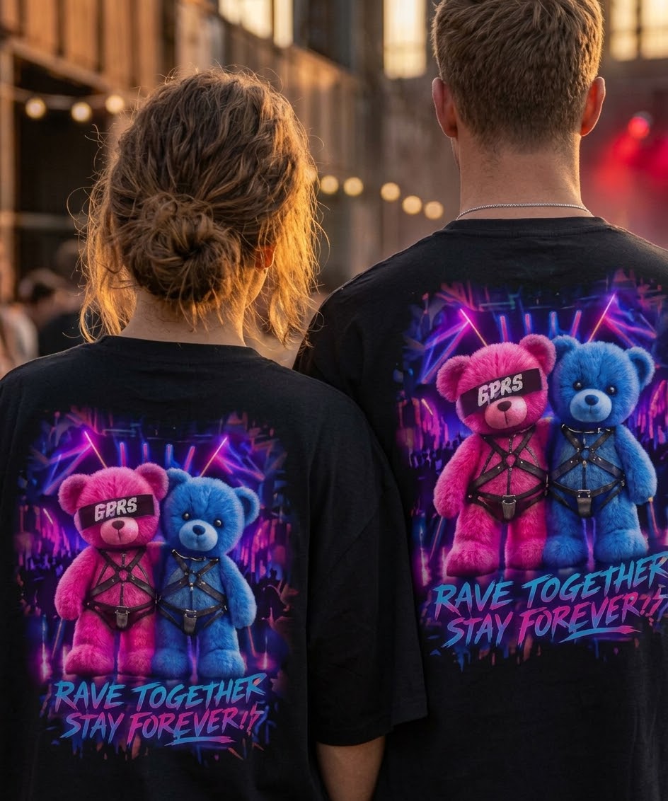 Rave Bears Graphic Tee — "Rave Together Stay Forever" Oversized T‑Shirt