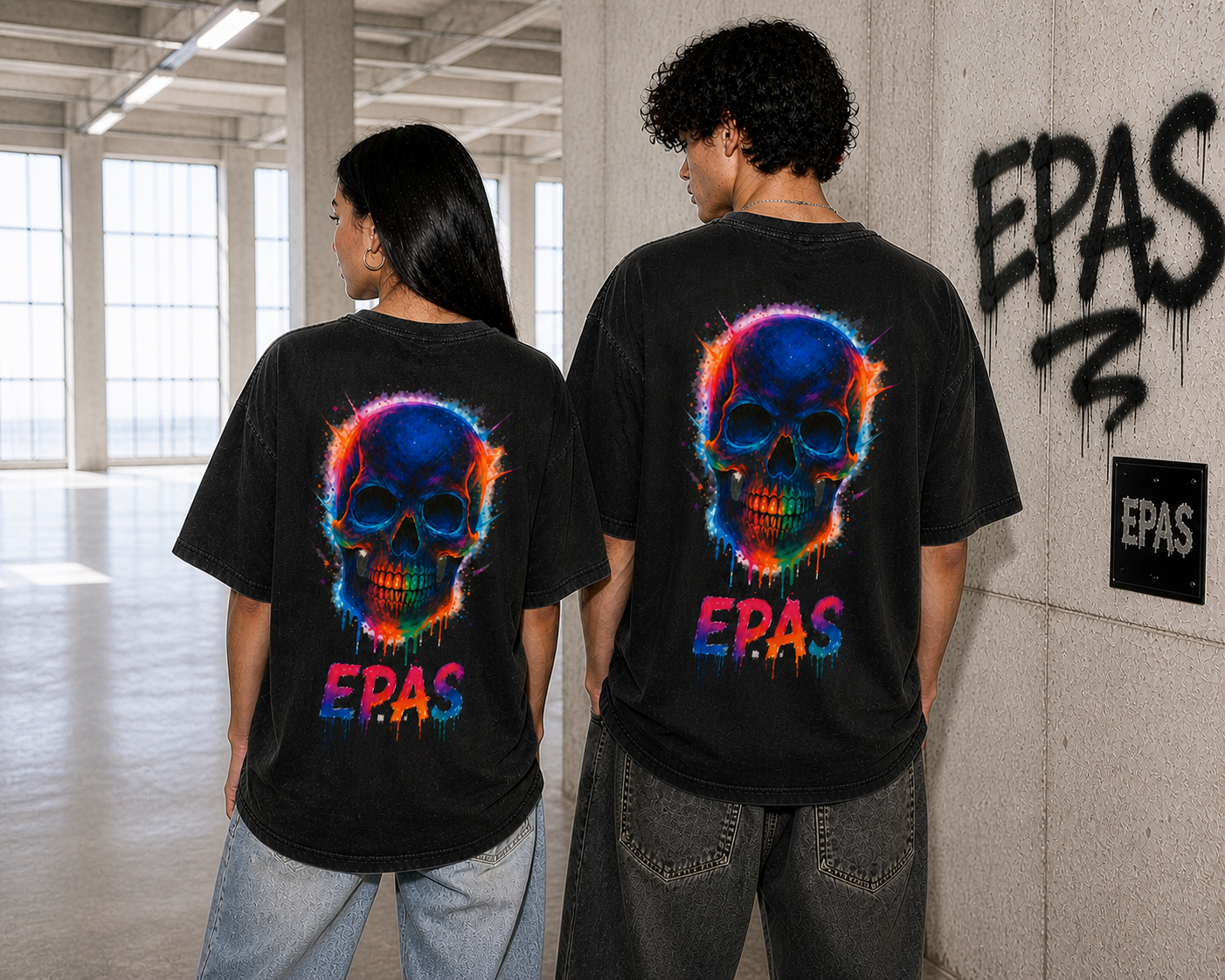 Colorful Skull Graphic Tee, Rave Wear, Festival Shirt, Edgy Streetwear, Unisex Oversized T-Shirt