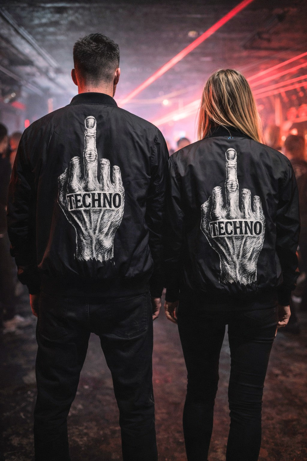 Techno Middle Finger Bomber Jacket — Bold Rave Statement Jacket