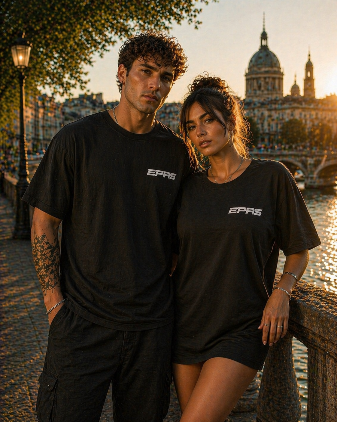 Oversized Tee — Doves & Dual Flowers 'RAVE' Graphic