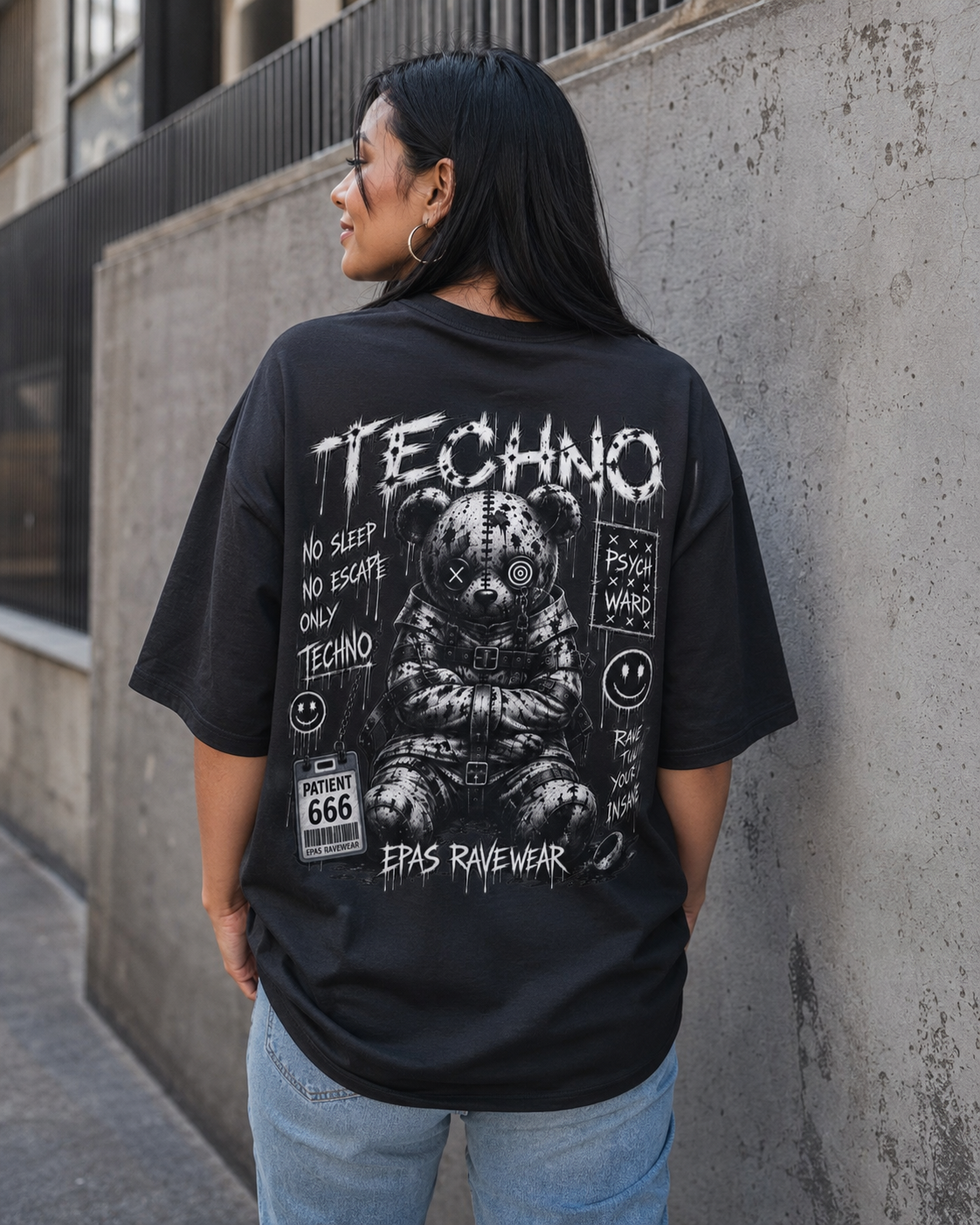 Techno Bear Graphic Tee — EPAS Streetwear Oversized T-Shirt