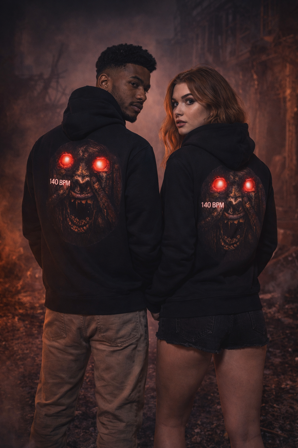 Hoodie — Glowing Red-Eye Demon Back Graphic Hoodie ("140 BPM")